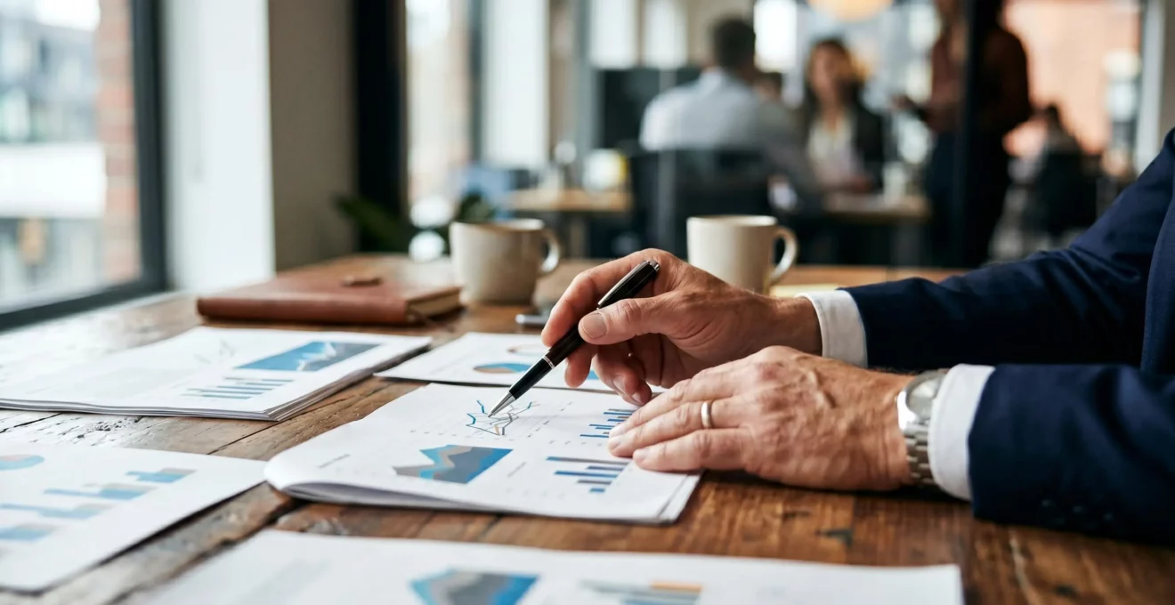 Professionnel analysant des données financières et indicateurs de sécurité pour démontrer le retour sur investissement d'une formation