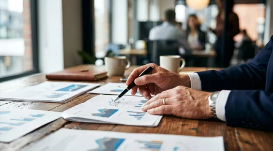 Professionnel analysant des données financières et indicateurs de sécurité pour démontrer le retour sur investissement d'une formation