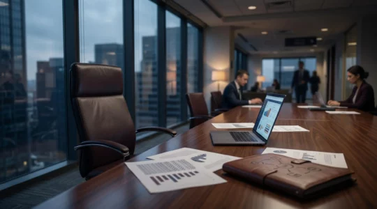 Environnement de bureau moderne en crise avec espace négatif symbolisant l'absence d'une personne clé