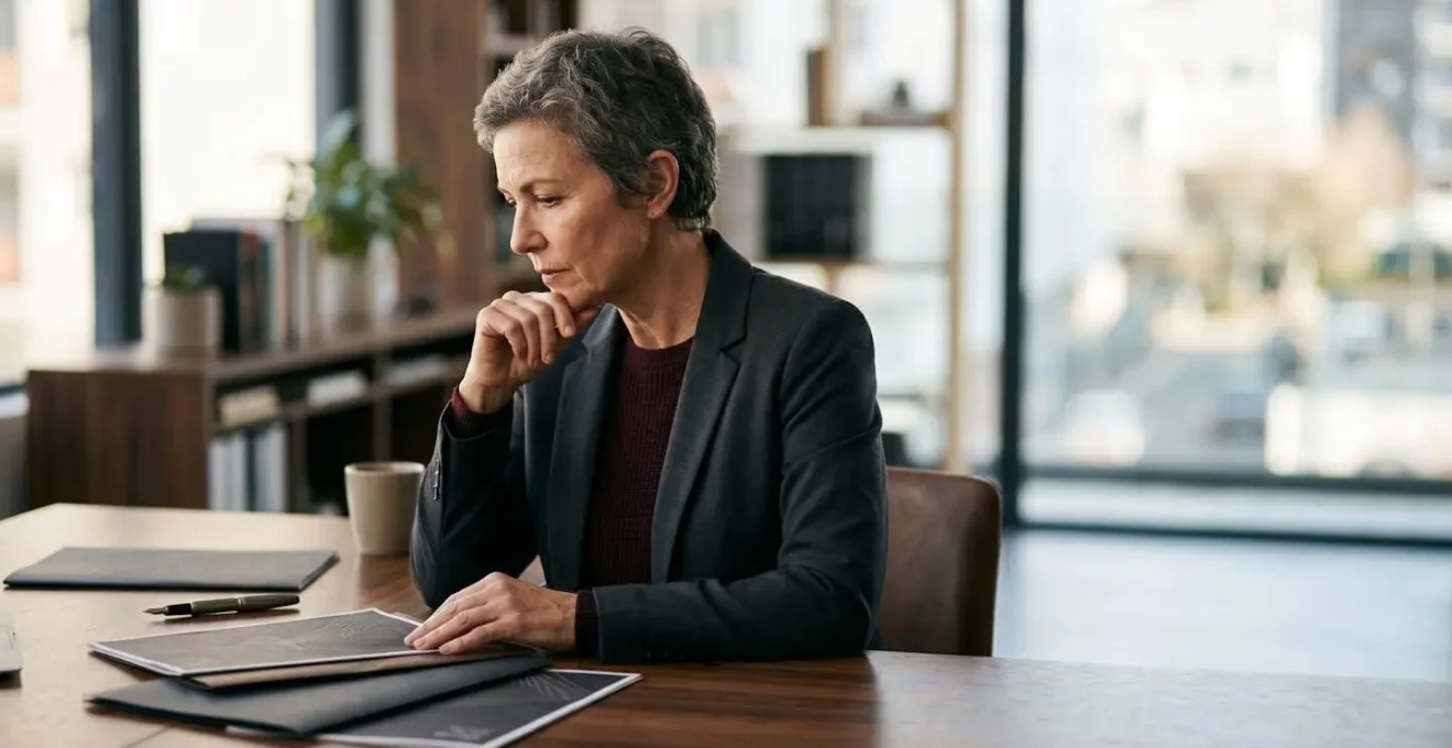 Dirigeant d'entreprise préparant des documents de succession pour protéger son entreprise