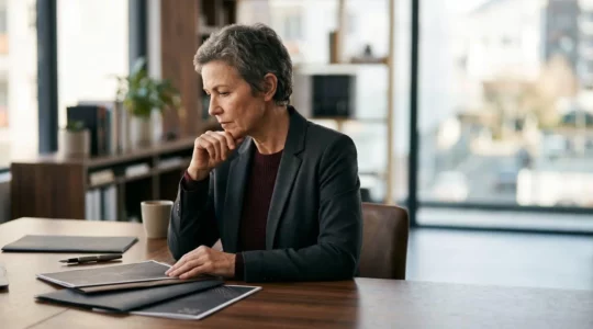 Dirigeant d'entreprise préparant des documents de succession pour protéger son entreprise