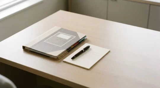 Vue d'ensemble d'un dossier administratif professionnel avec documents et stylo sur bureau moderne