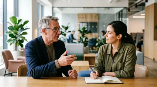 Expert technique transmettant ses connaissances à un collègue dans un environnement professionnel moderne