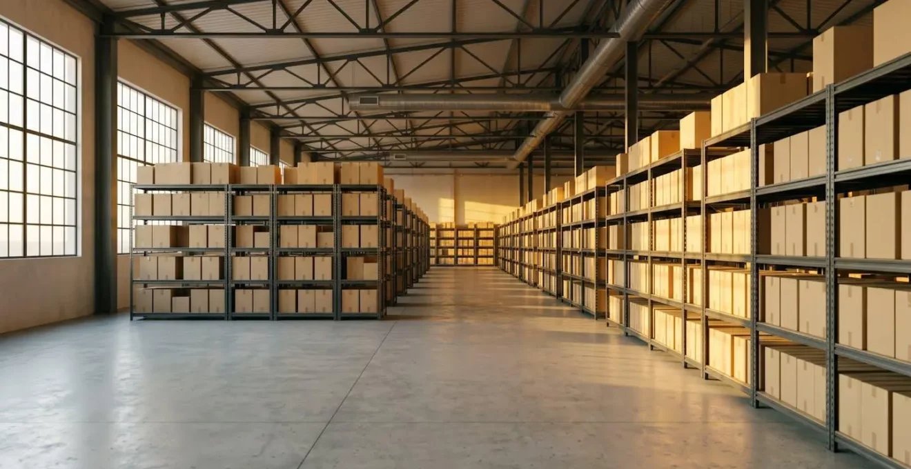 Espace de stockage commercial moderne avec inventaire de grande valeur nécessitant une couverture d'assurance adaptée