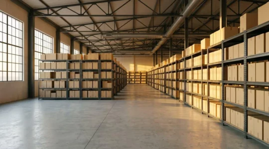 Espace de stockage commercial moderne avec inventaire de grande valeur nécessitant une couverture d'assurance adaptée
