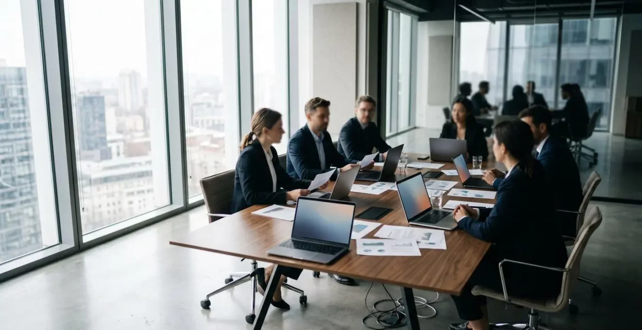 Vue d'ensemble d'une réunion stratégique de décision financière en entreprise